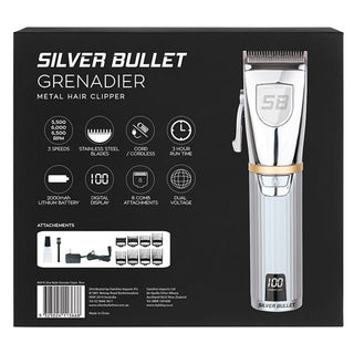 Silver Bullet Grenadier Metal Hair Clipper Silver - MV hair and beauty