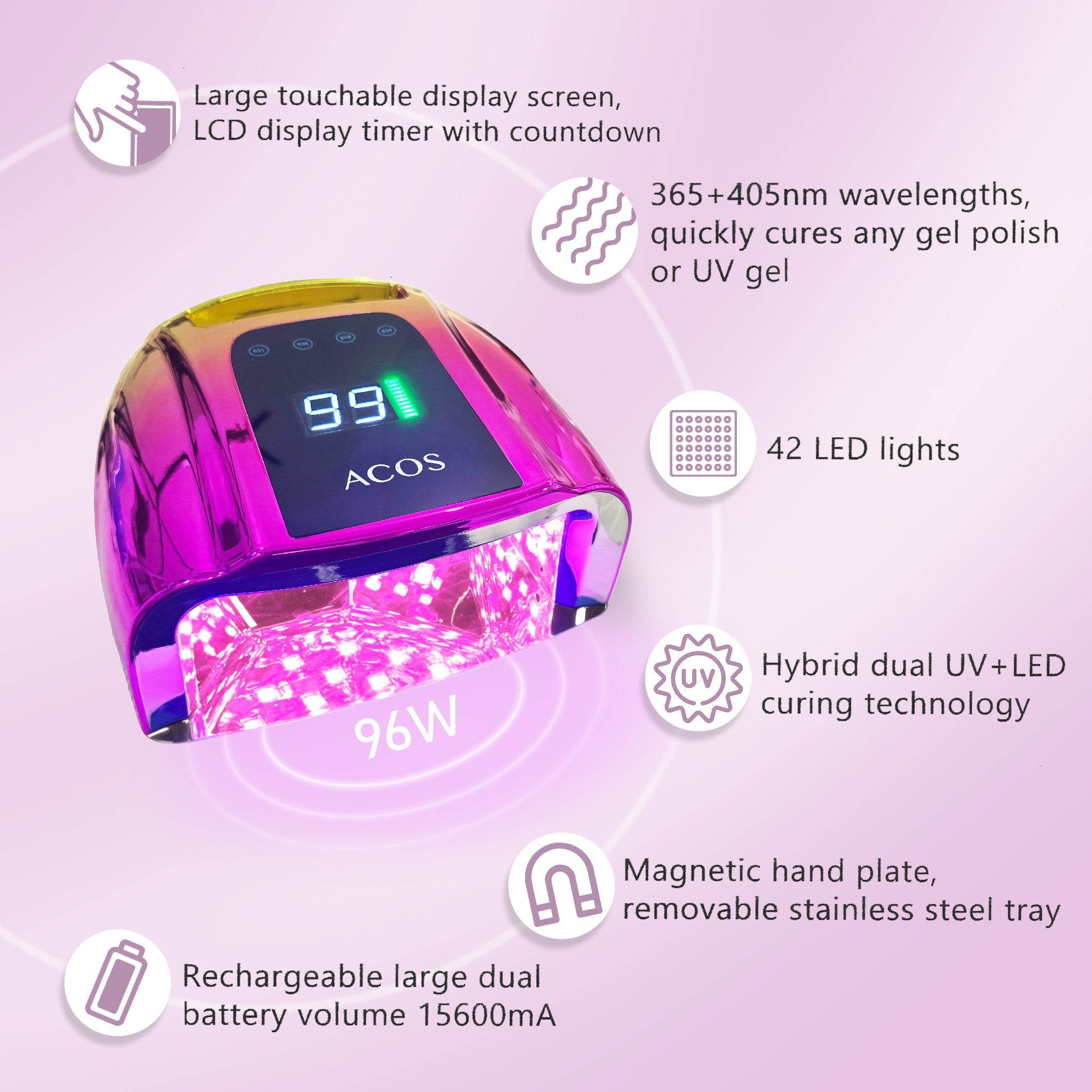 ACOS PRO Rechargeable Cordless Nail Lamp LED/UV 96W - Lashmer