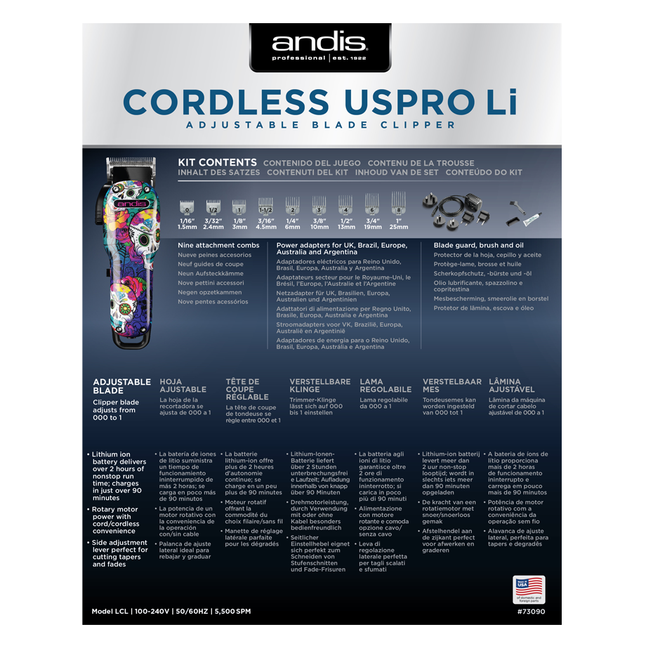 Andis Cordless US Pro Li Clipper Sugar Skull Design - MV hair and beauty