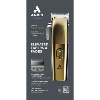 Andis Envy II Premier Edition Clipper (Gold) Elevated Tappers & Fades - MV hair and beauty