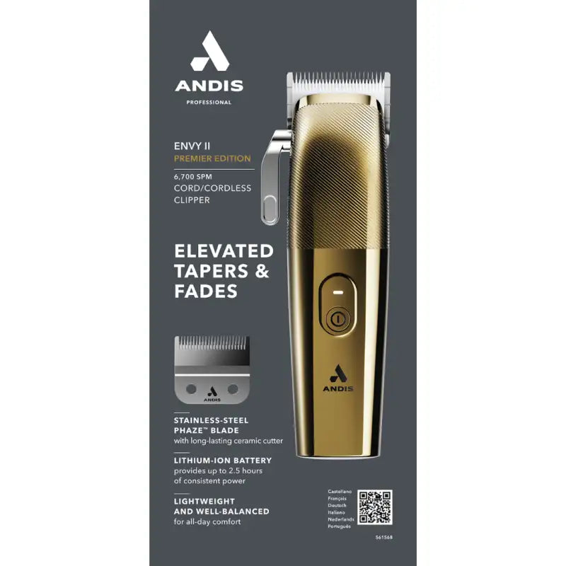 Andis Envy II Premier Edition Clipper (Gold) Elevated Tappers & Fades - MV hair and beauty