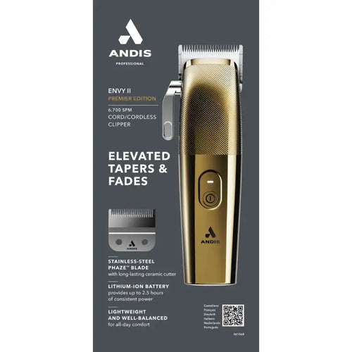 Andis Envy II Premier Edition Clipper (Gold) Elevated Tappers & Fades - MV hair and beauty