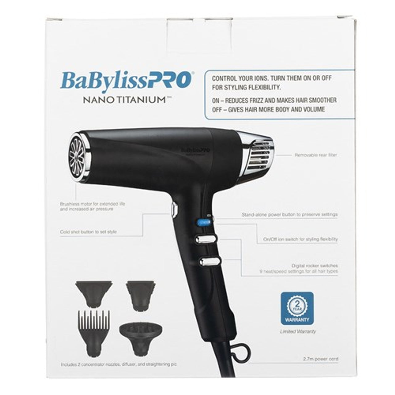 BaBylissPRO Nano Titanium Dual Ionic Hair Dryer - MV hair and beauty