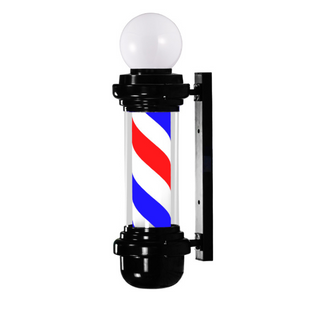 Barber Pole Light With LampBlack Case Red White Blue Spin - MV hair and beauty