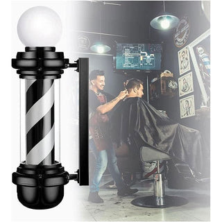 Barber pole Black & White with circular lamp (Width: 23cm) - MV hair and beauty