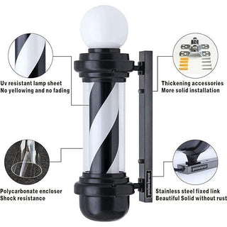 Barber pole Black & White with circular lamp (Width: 23cm) - MV hair and beauty