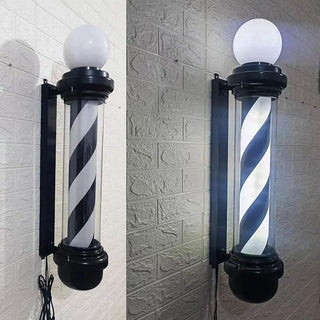 Barber pole Black & White with circular lamp (Width: 23cm) - MV hair and beauty