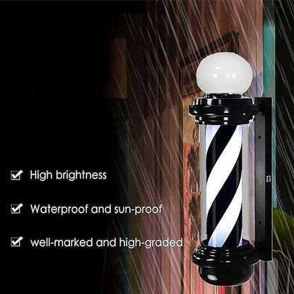 Barber pole Black & White with circular lamp