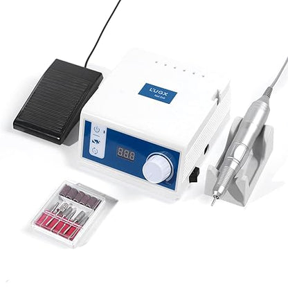 L'UGX Brushless Nail Drill LG616 - 45000RPM, Professional Electric Nail File with Foot Pedal & 7 Drill Bits - MV hair and beauty