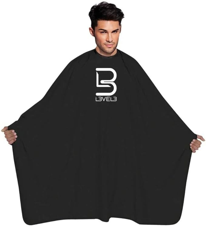 L3evel3 Black Cape - Universal Size - Comfortable with Adjustable Neck Closure - for Barbers and Hair Stylist - MV hair and beauty