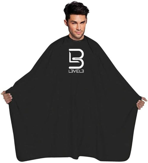 L3evel3 Black Cape - Universal Size - Comfortable with Adjustable Neck Closure - for Barbers and Hair Stylist - MV hair and beauty