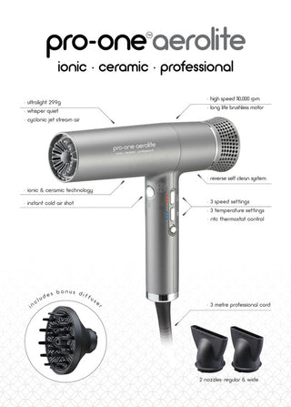 Pro-One Aerolite Hairdryer - Titanium - MV hair and beauty