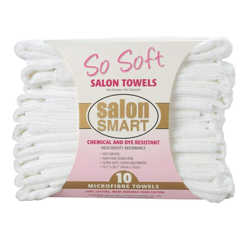 Salon Smart So Soft Microfibre Salon Towels – White 10pk 40cm x 73cm - MV hair and beauty