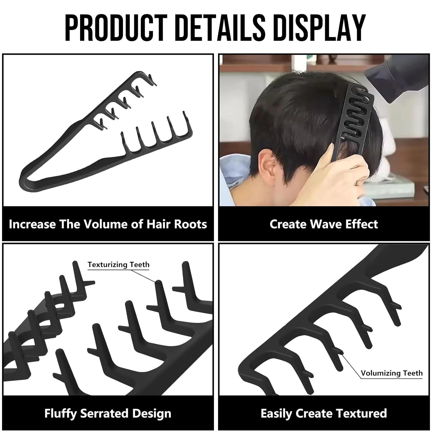 Texture Comb, Volumizing Fluffy Texture Styling Comb for Men and Women, Wide-Too - MV hair and beauty