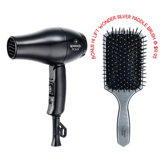 Speedy Travel Dryer BONUS Wonder Brush Silver Paddle - MV hair and beauty